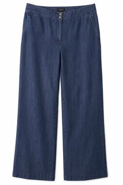 Talbots 16W Chambray Wide Leg Pants Lyocell Cotton Blue Plus Size